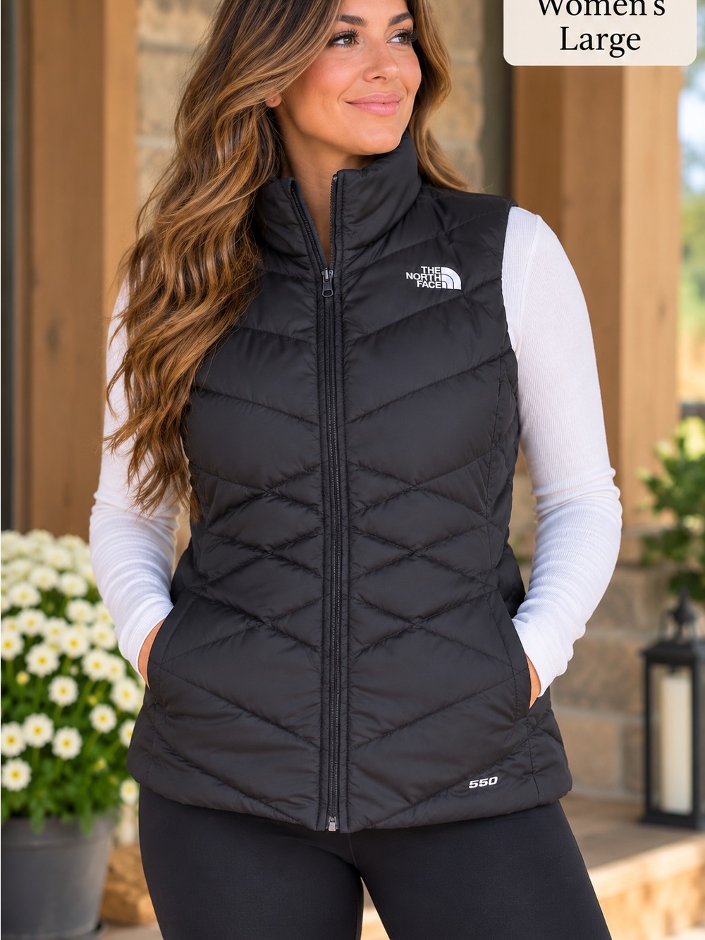 The North Face 550 Women's large Black Quilted Down Vest